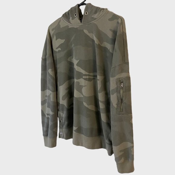 Abercrombie & Fitch Camo Hoodie Sweatshirt Gray Women's Medium Button Detailing - Picture 3 of 14